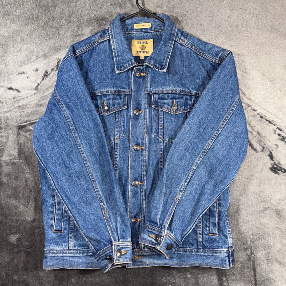 Outdoor Expedition Mens Blue Denim Trucker Jacket Medium Wash 100% Cotton M
